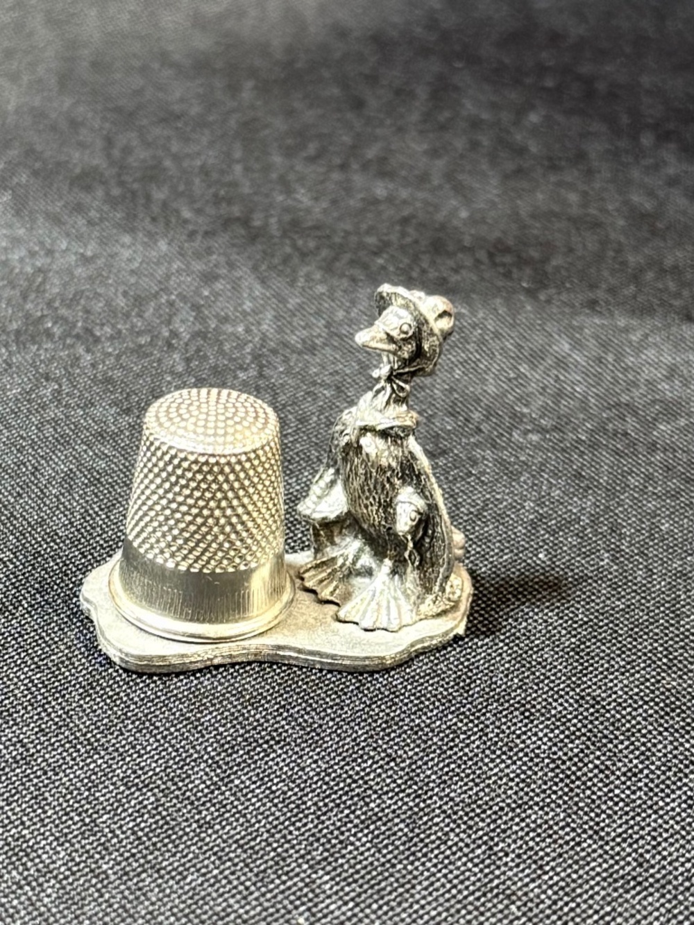 Vintage Metzke Pewter Magnetic Thimble Holder Mother Goose.
